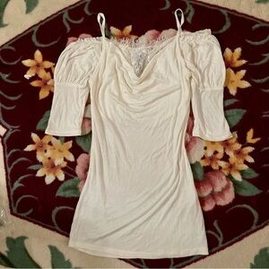 NWOT Off White  Off-Shoulder Top with Lace Detail